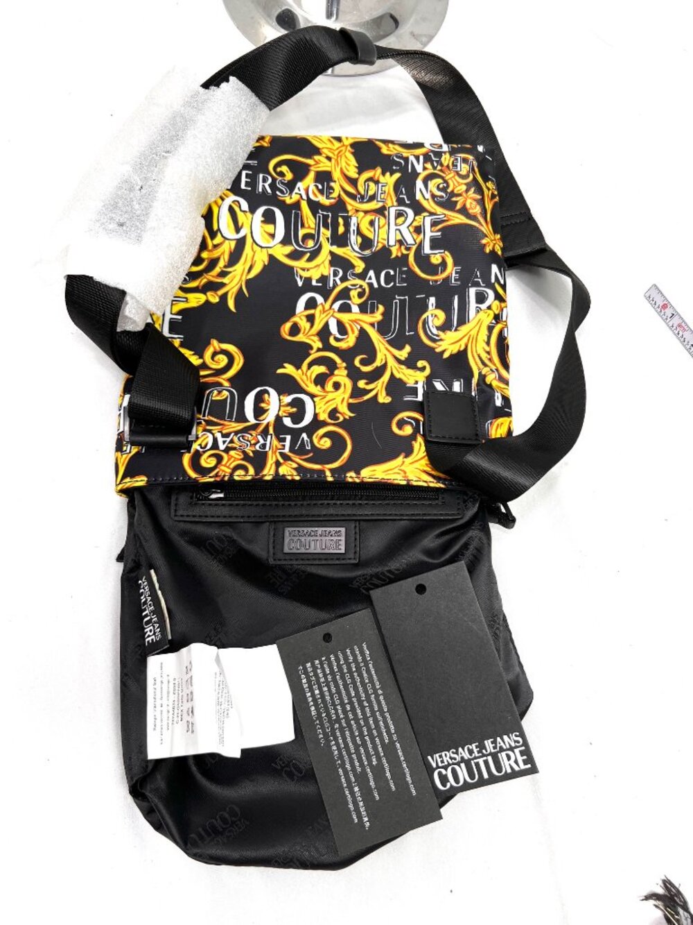 VERSACE JEANS COUTURE Shoulder Bag Black Gold  White Logo+Free Chiffon Scarf(11 - Picture 9 of 15